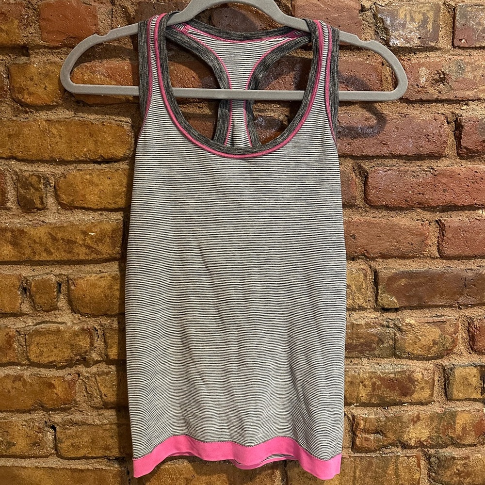Victoria's Secret Gray and Pink Striped Workout Tank Top